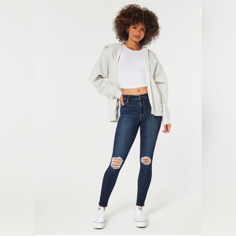 Hollister Y2K High- Rise dark wash super skinny stretch jeans 7 Grunge Punk
